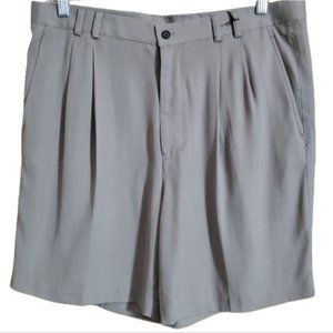 6A 38 SILK KAHKI PLEATED SILK SHORTS